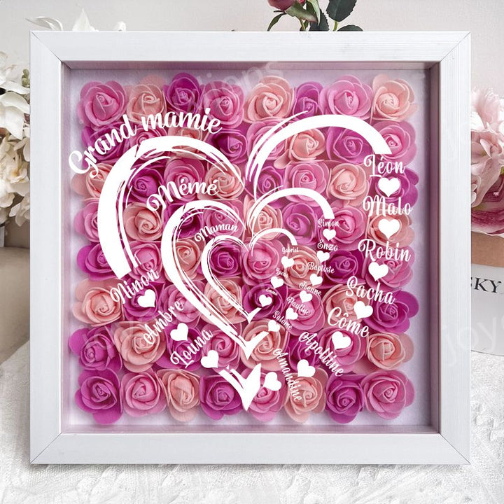 Coffret personnalisé pour arrière-grand-mère avec roses rouges - Cadeau cœur familial