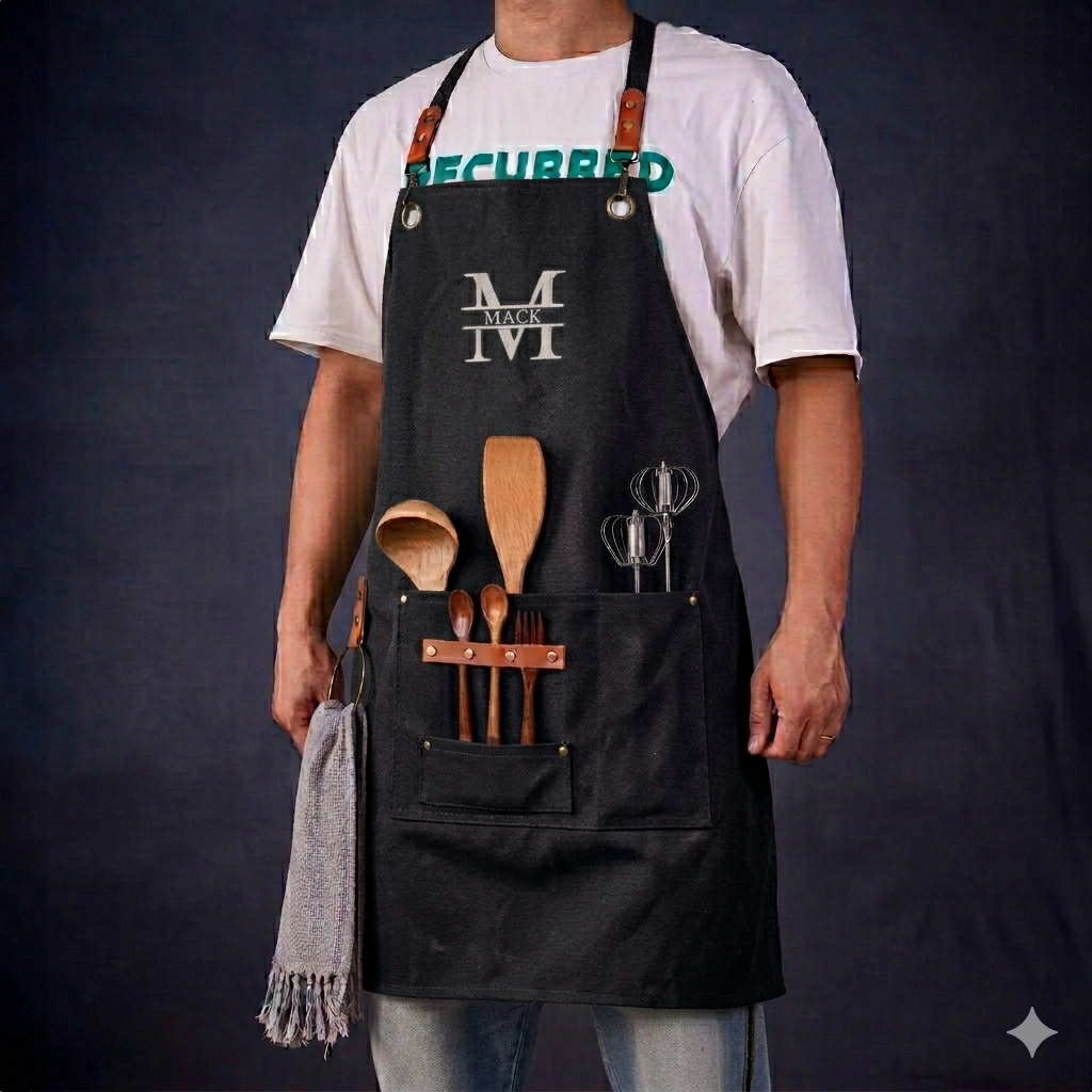 Tablier de barbecue personnalisé en toile cirée pour les papas, avec motif brodé