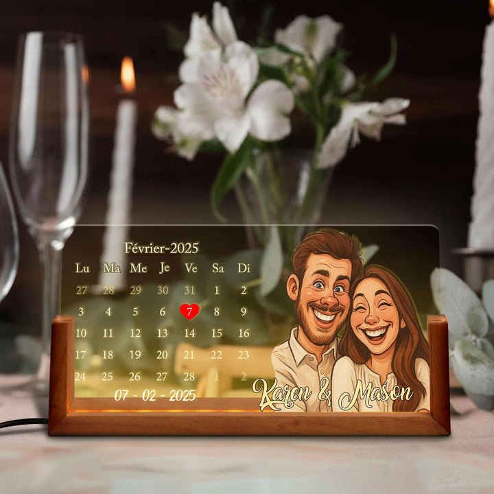 Lampe LED calendrier personnalisée avec portrait de couple, cadeau de Saint-Valentin