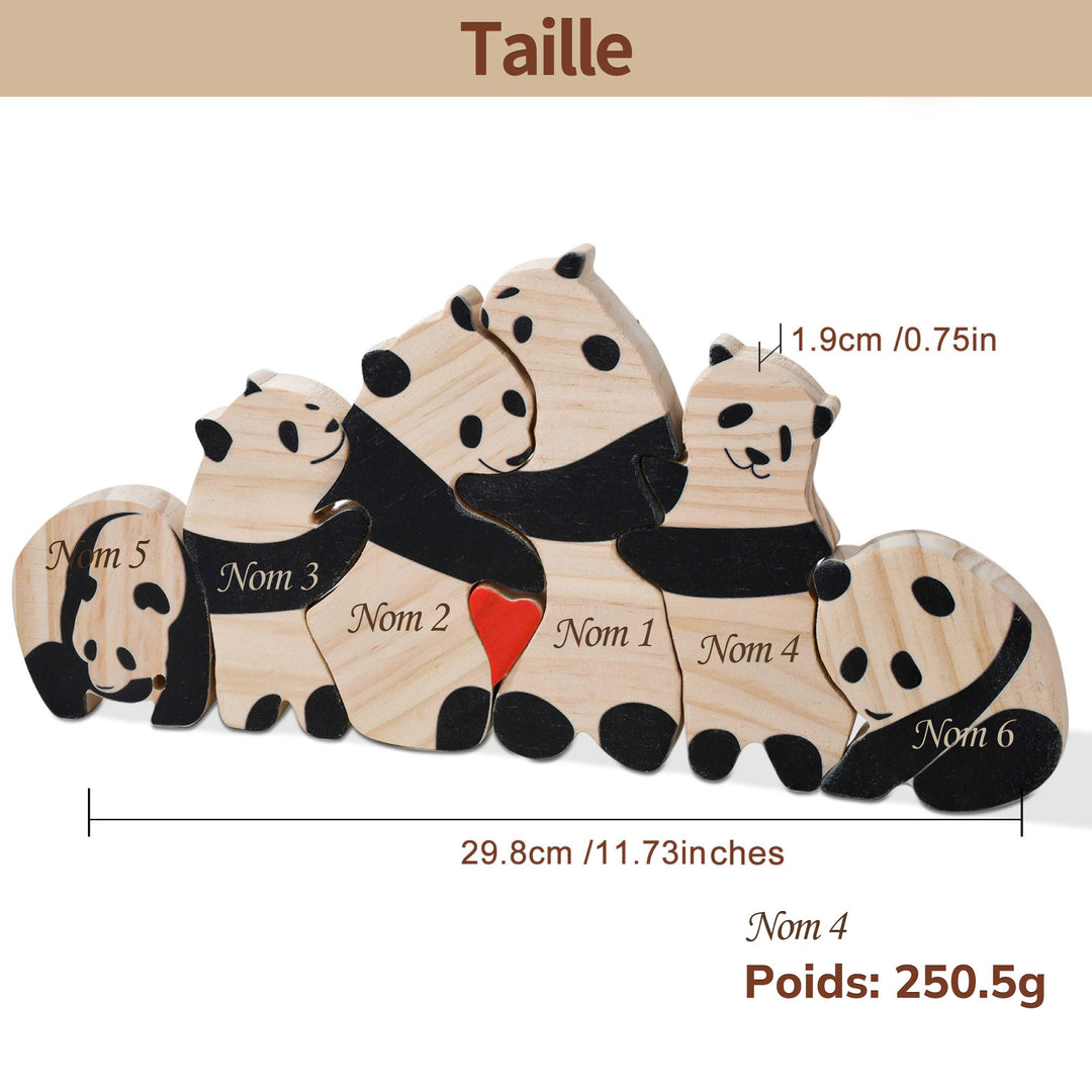 Puzzle personnalisé en bois Famille de pandas– Décoration et cadeau personnalisés