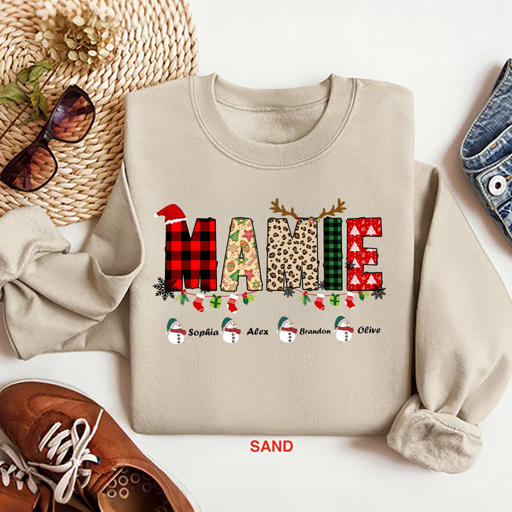 Sweat-shirt personnalisé avec nom de famille pour Noël, t-shirt de grand-mère de Noël