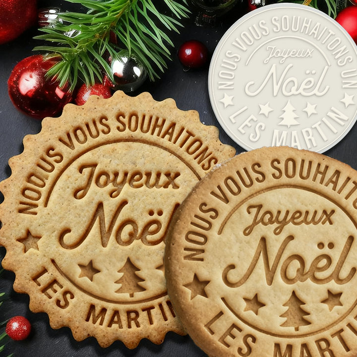 Ensemble de tampons à biscuits de Noël personnalisés avec nom de famille personnalisé, cadeau de pâtisserie pour les fêtes