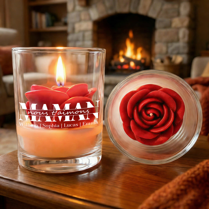 Maman, on t'aime - Bougie florale personnalisée en cire de soja