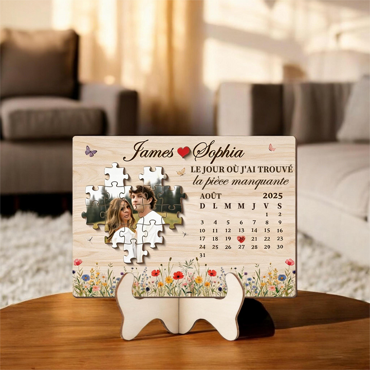 Puzzle personnalisé pour couple « Le jour où j'ai trouvé ma pièce manquante » avec plaque date personnalisée, cadeau d'anniversaire pour elle