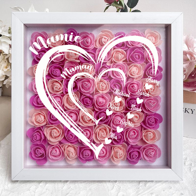 Couleur ombré - Cadre d'ombre personnalisé avec cœur de mère et pétales de fleurs