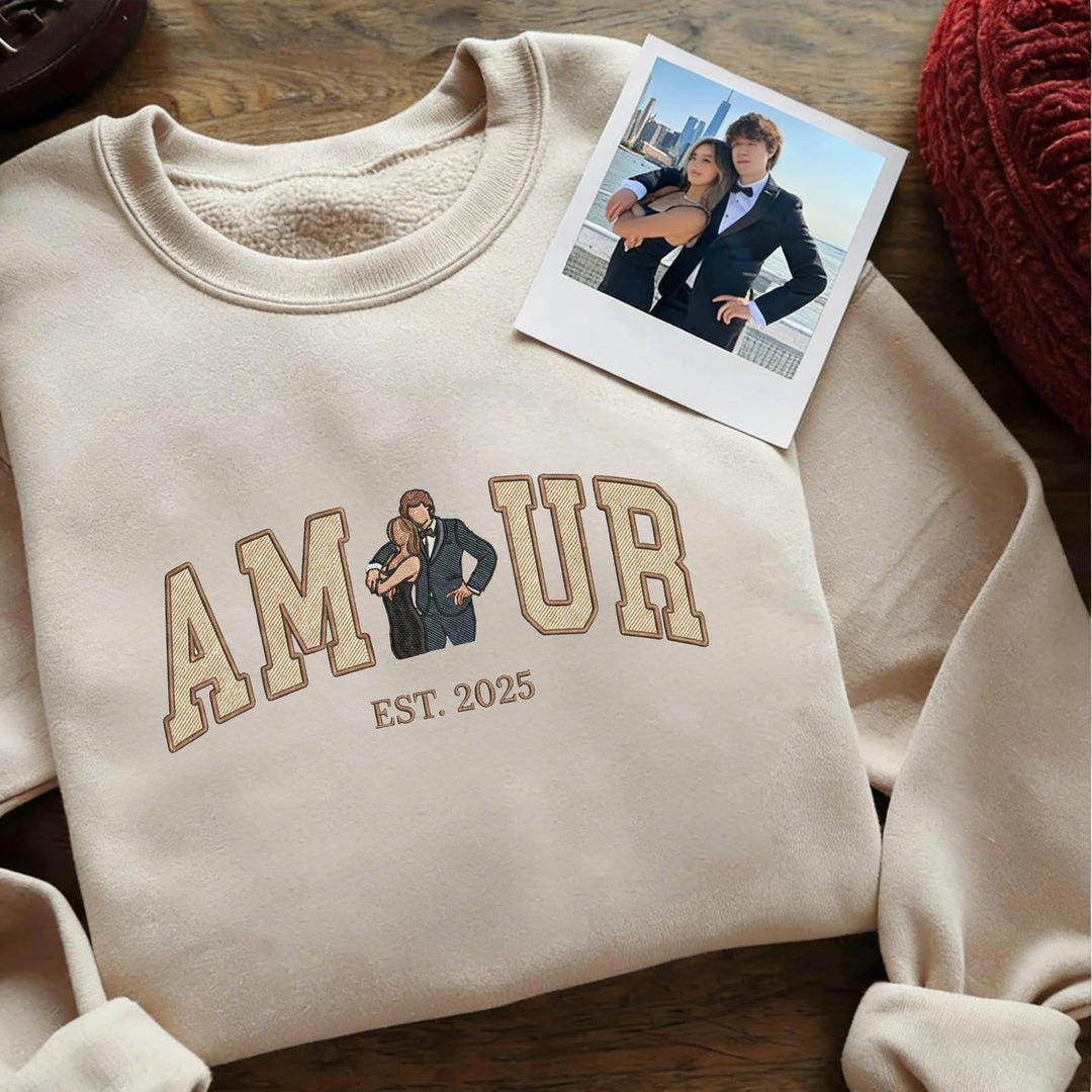 Sweat-shirt personnalisé AMOUR Broderie portrait couple