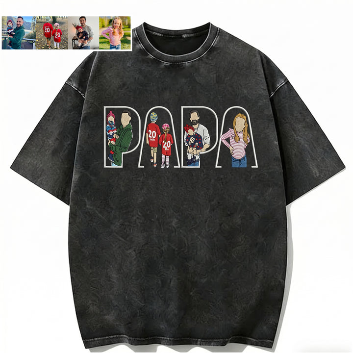 T-shirt lavé brodé avec photo personnalisée — Cadeau pour la fête des pères