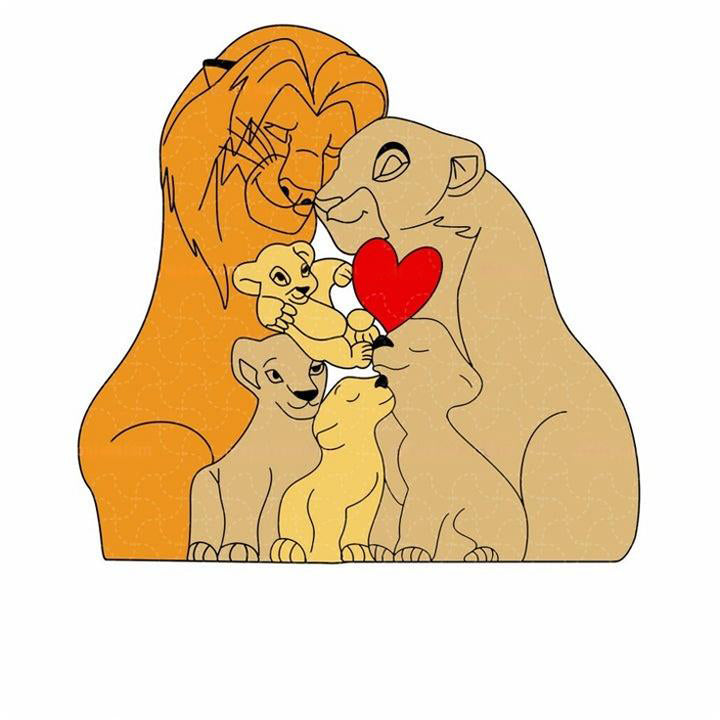 Puzzle personnalisé en bois Famille de lions – Décoration et cadeau personnalisés
