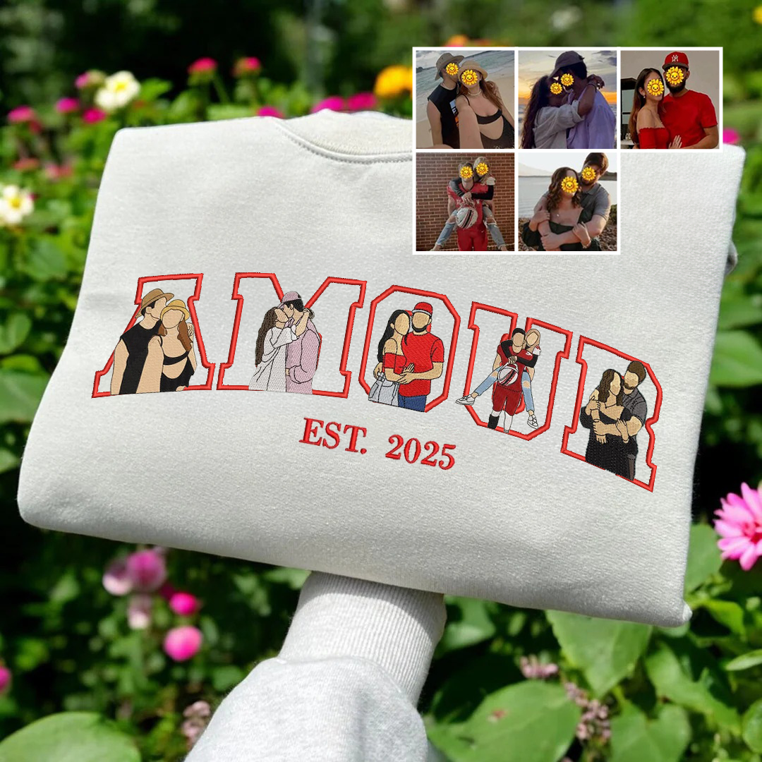 Sweat-shirt AMOUR portrait brodé Cadeau couple