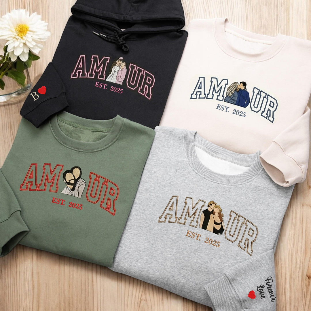 Sweat-shirt personnalisé avec portrait brodé photo AMOUR