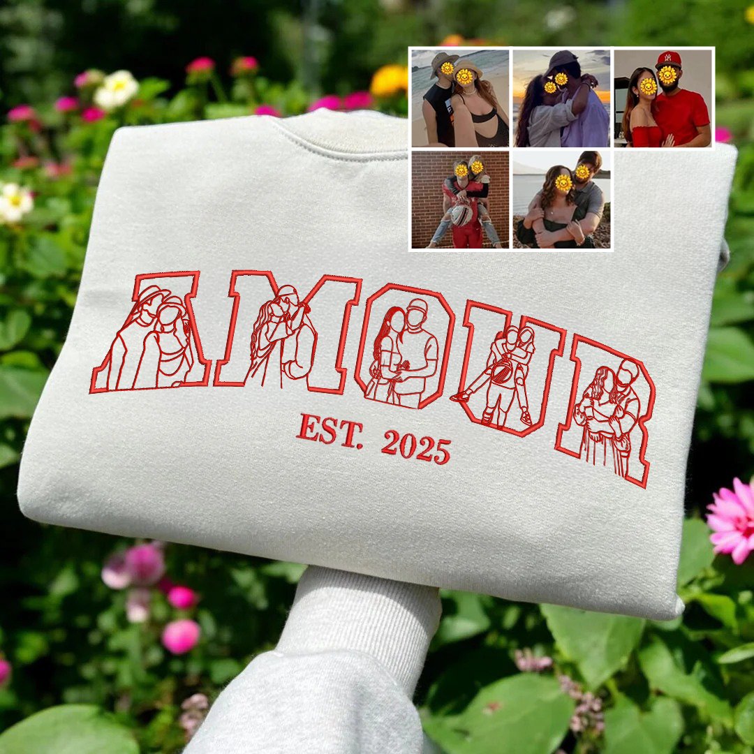 Sweat-shirt AMOUR portrait brodé Cadeau couple