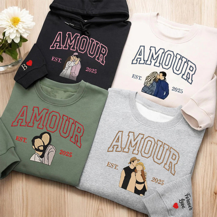 2025 Sweat-shirt personnalisé avec portrait brodé photo AMOUR