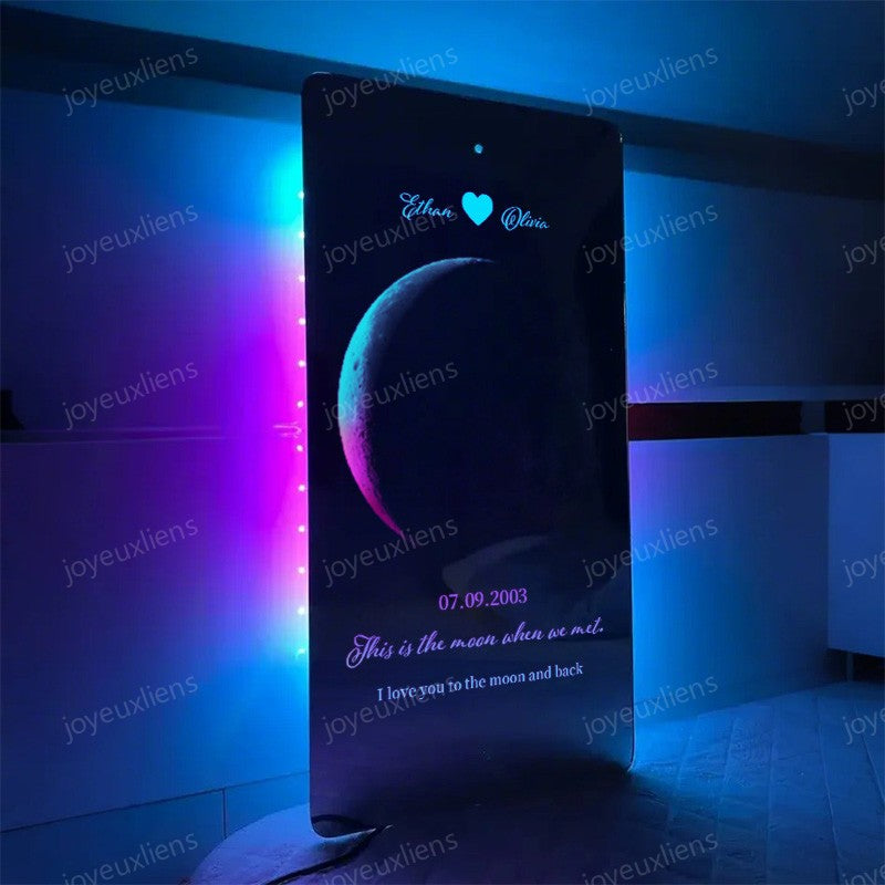 Miroir lumineux personnalisé pour couple avec phases de lune