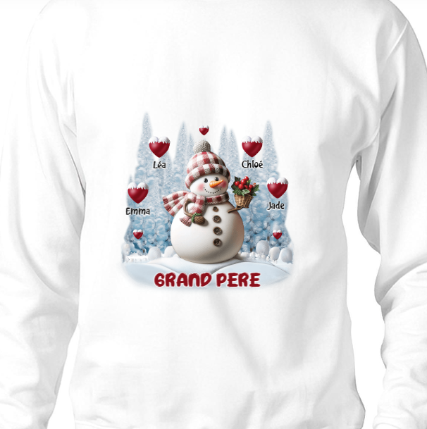 Sweat-shirt personnalisé Joyeux Noël Bonhomme de neige Grand-mère Maman Doux Cœur Enfants