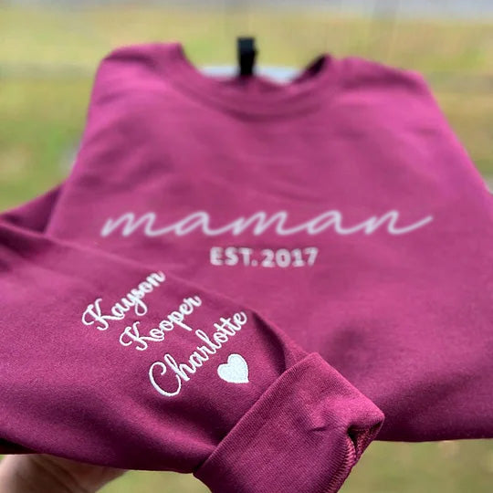 MAMAN Sweatshirt Brodé - Cadeau Parfait pour la Fête des Mères
