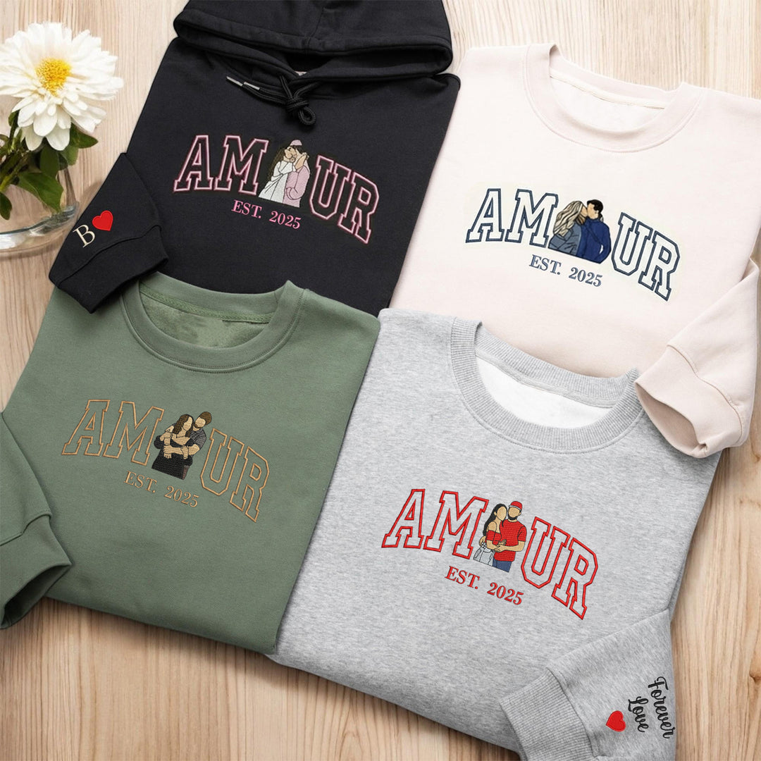 Sweat-shirt personnalisé avec portrait brodé photo AMOUR
