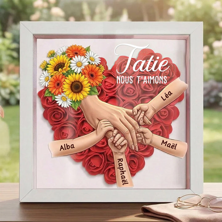Cadre souvenir personnalisé maman se tenant la main avec tournesol et prénom – cadeau fête des mères