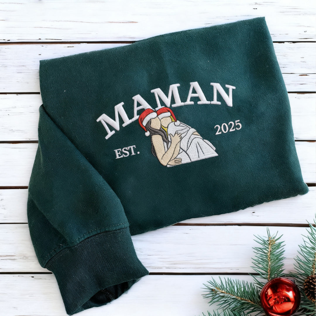 Sweat-shirt de Noël personnalisé photo Maman EST l'année