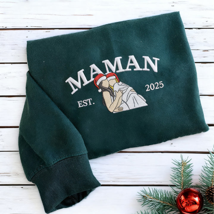 Sweat-shirt de Noël personnalisé photo Maman EST l'année
