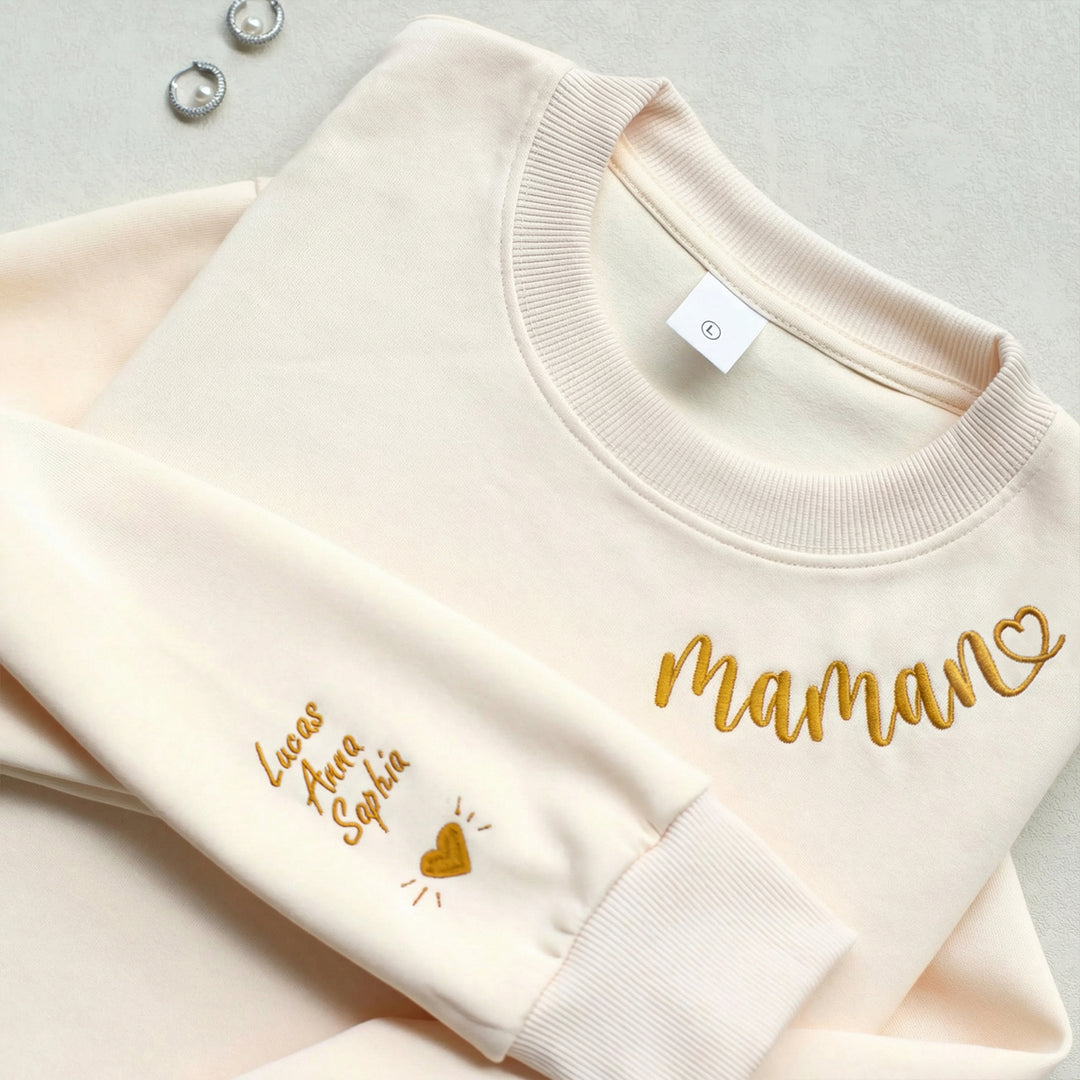 Sweat-shirt brodé « MAMAN » avec cœur – Cadeau idéal pour la fête des mères