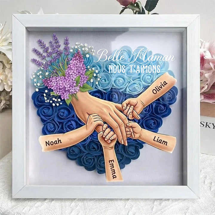Cadre-vitrine personnalisé « Mains entrelacées » – Thème Lavande – Cadeau pour la fête des Mères