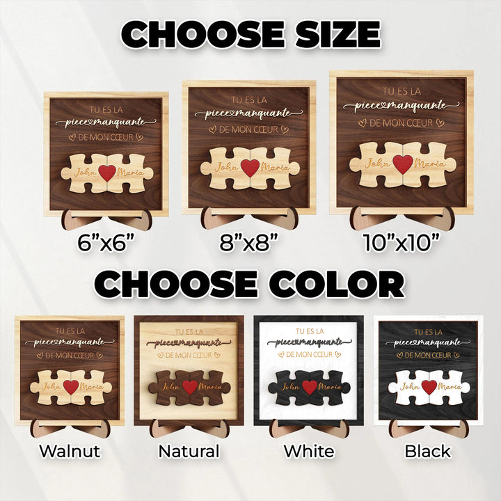 Panneau en bois personnalisé pour couple.,Tu es la pièce manquante de mon cœur,Cadeau avec prénoms gravés