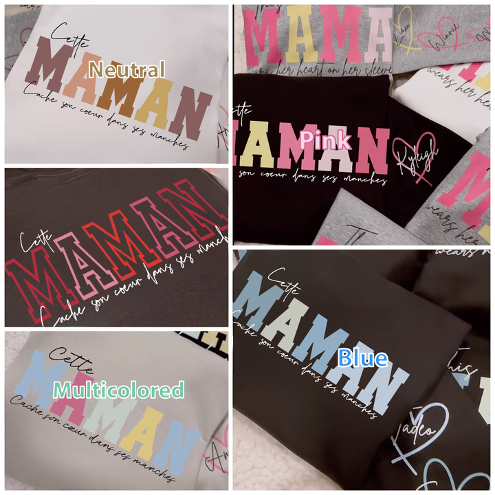 Sweat-shirt brodé - Cette maman porte son cœur sur sa manche