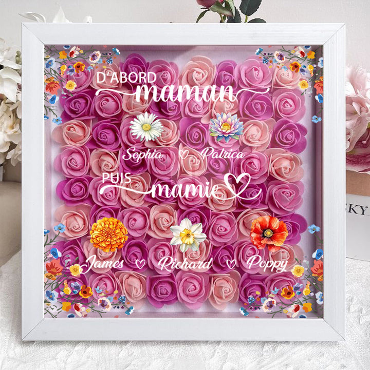 Boîte d'ombre à fleurs personnalisée première maman maintenant grand-mère