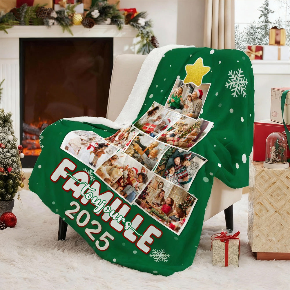 Couverture douce et personnalisée avec collage de photos d'arbre de Noël et 9 photos