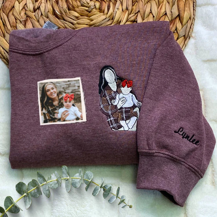 T-shirt brodé personnalisé avec portrait de maman