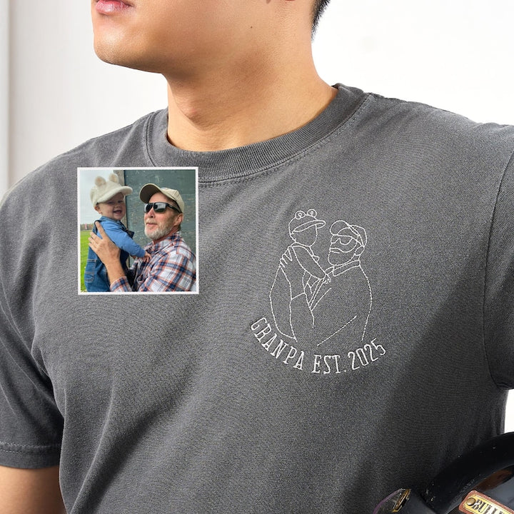 T-shirt Photo Brodé Personnalisé - Un Cadeau Unique pour Papa