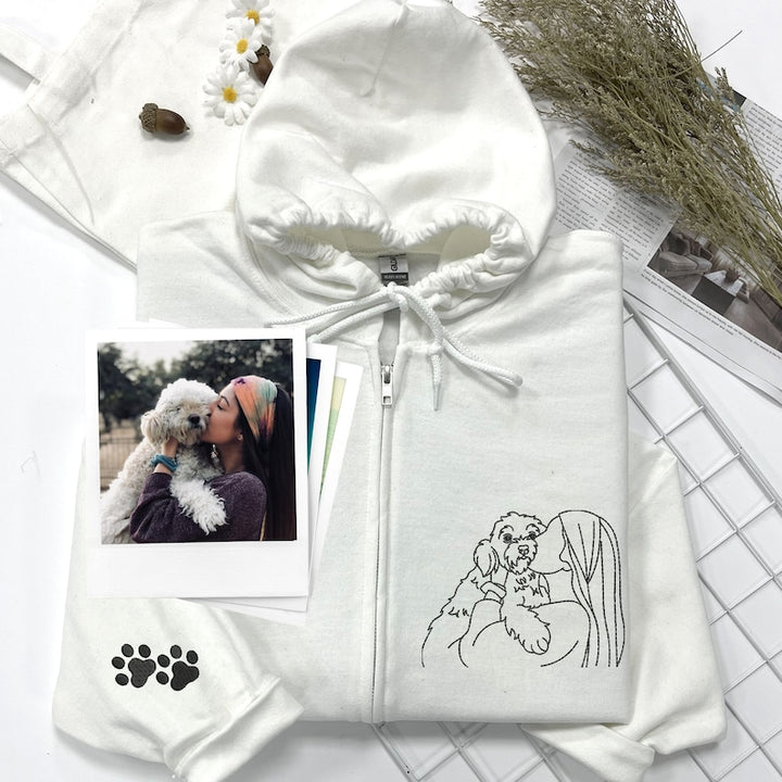 Polo à fermeture éclair personnalisé avec portrait d'animal de compagnie brodé et photo