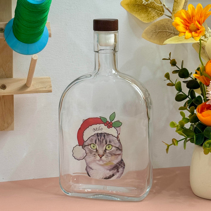 Portrait d'animal de compagnie personnalisé, style peinture à l'huile de Noël, bouteille de whisky