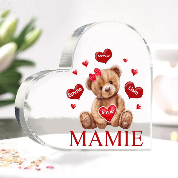 À ma Maman/Mamie - Plaque Acrylique Ours en Forme de Cœur Personnalisés avec -  1-9 prénoms