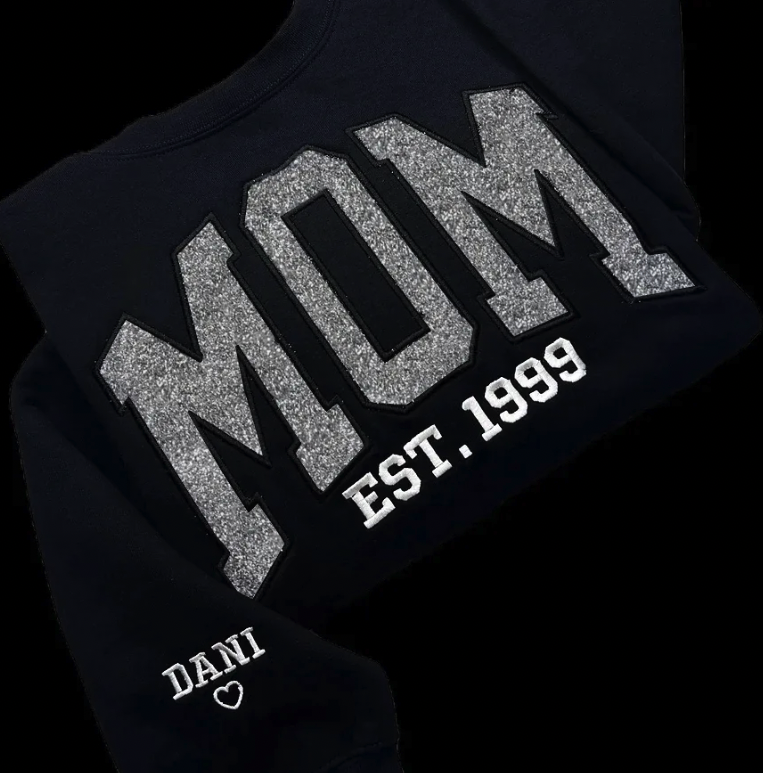 Sweat-shirt personnalisé à paillettes avec appliques pour maman
