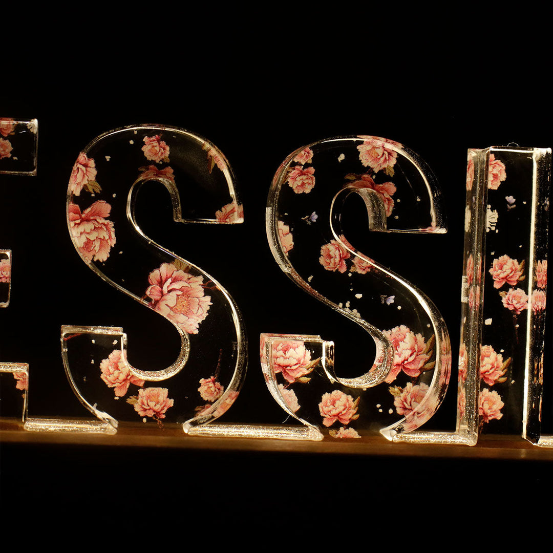 Veilleuse LED personnalisée avec impression florale, nom personnalisé - Cadeau pour elle