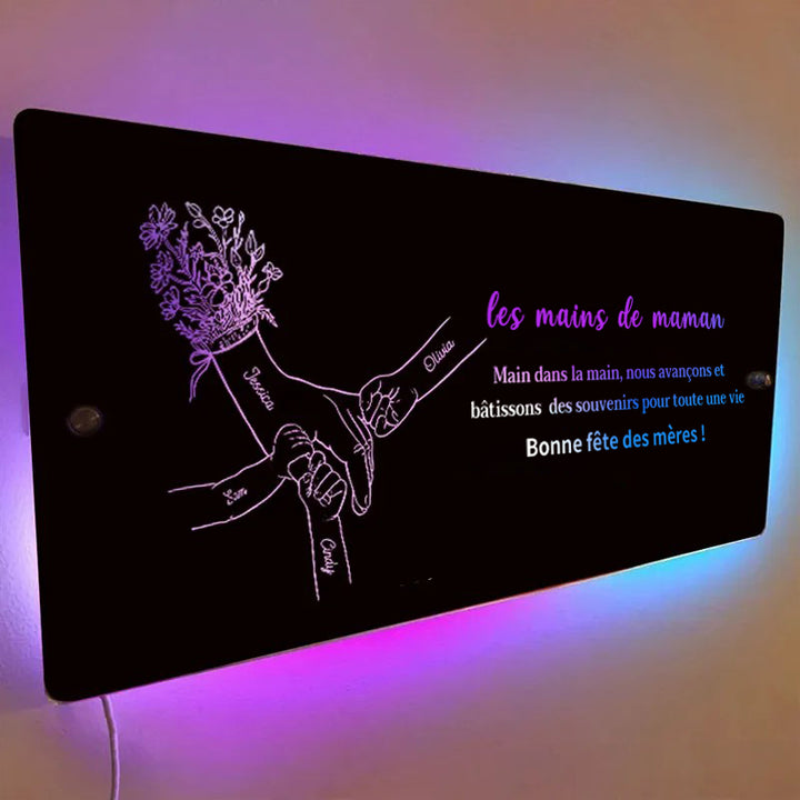 Miroir lumineux personnalisé main dans la main pour maman et enfants - Cadeau créatif pour la fête des mères