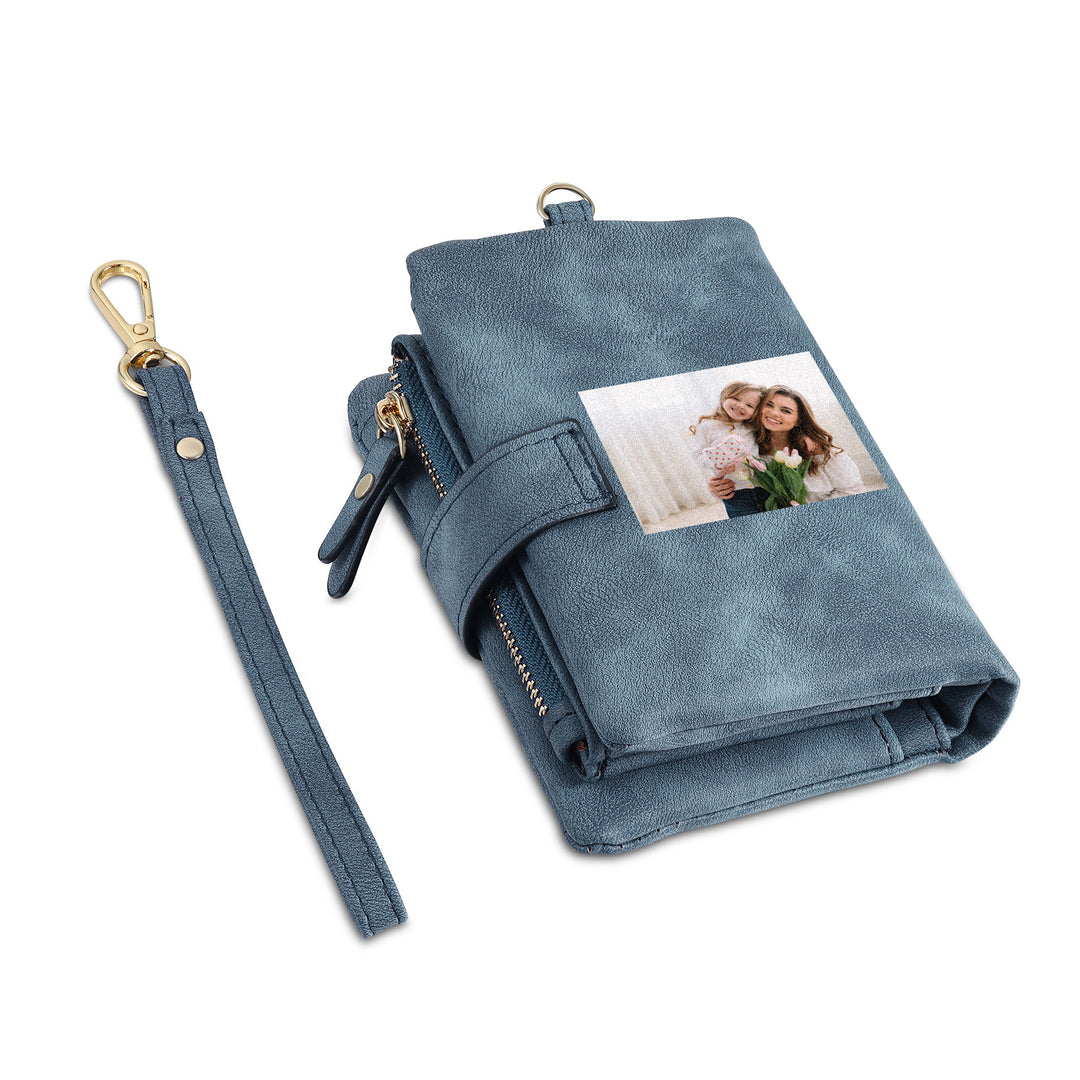 Portefeuille Fleur de naissance 1 Prénom et Photo Personnalisés Porte-Monnaie Carte pour Femmes