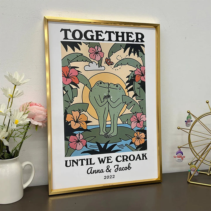 Impression de couple personnalisée, cadre d'illustration de grenouille personnalisé