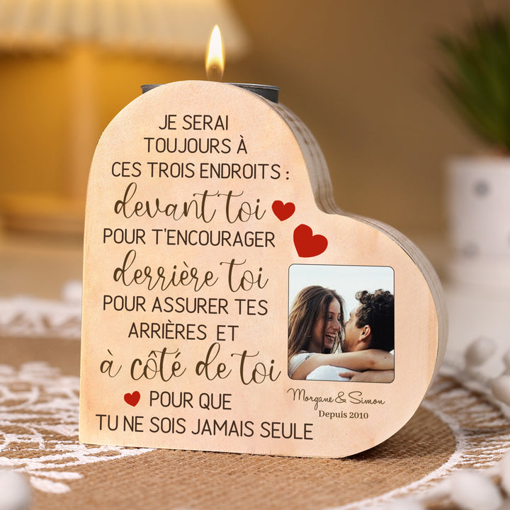 Bougeoir en Bois Pour Couple 2 Prénoms Personnalisés avec Texte et Photo sans bougie