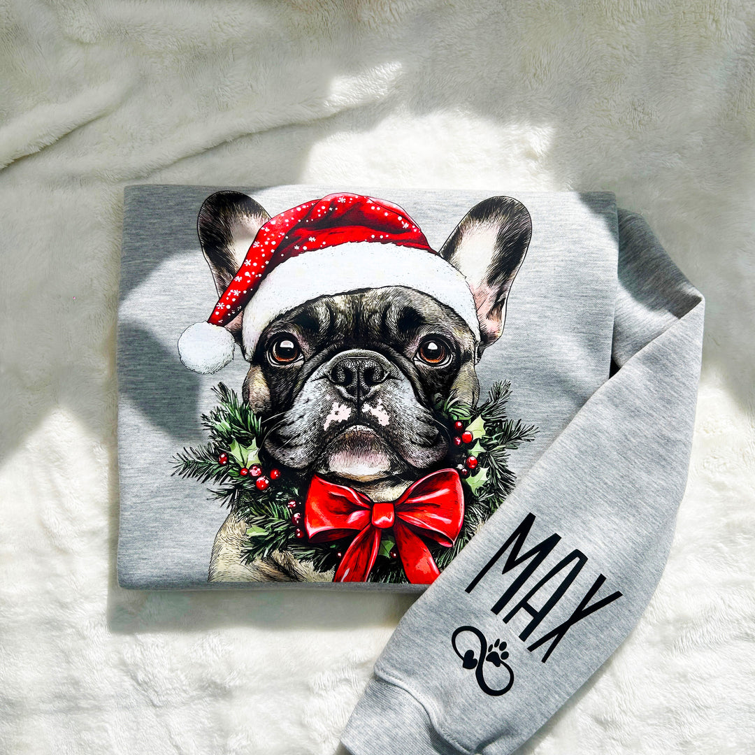 Sweat-shirt de Noël personnalisé pour animaux de compagnie avec bonnet de Père Noël personnalisé