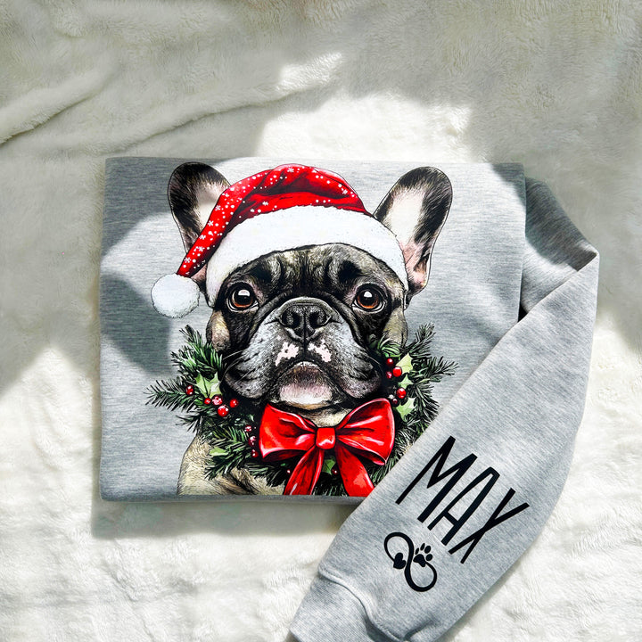 Sweat-shirt de Noël personnalisé pour animaux de compagnie avec bonnet de Père Noël personnalisé