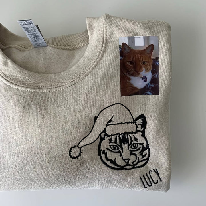 Sweat à capuche personnalisé avec portrait d'animal de compagnie brodé, sweat-shirt, portrait d'animal personnalisé pour Noël ou commémoration