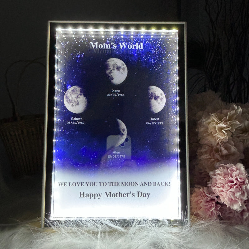 L'univers de maman/papa - Miroir lumineux personnalisé avec phases de lune étoilées