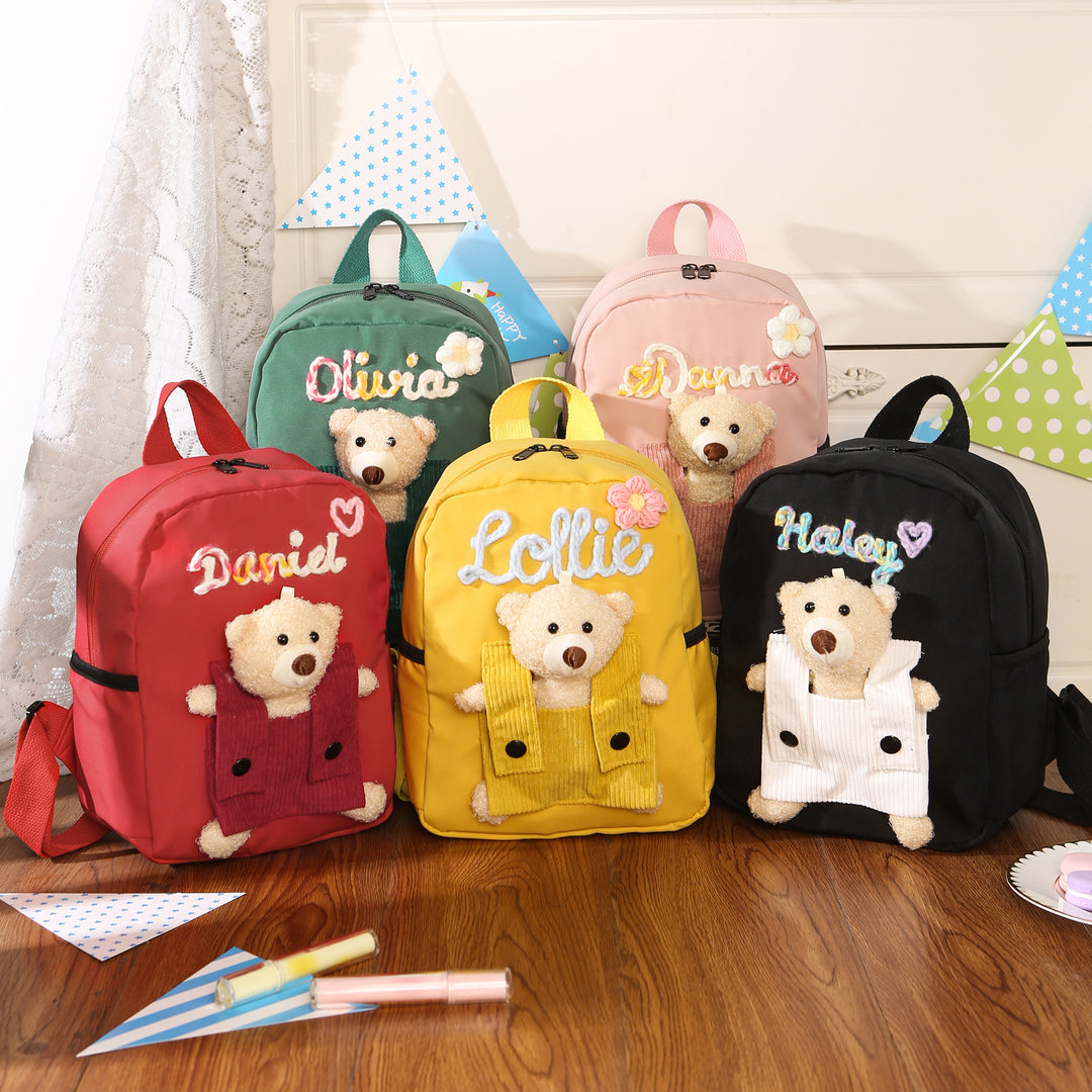 Sac à Dos Peluche Ourson Personnalisable avec Prénom et Couleurs au choix | Cadeau Rentrée Scolaire pour Enfant