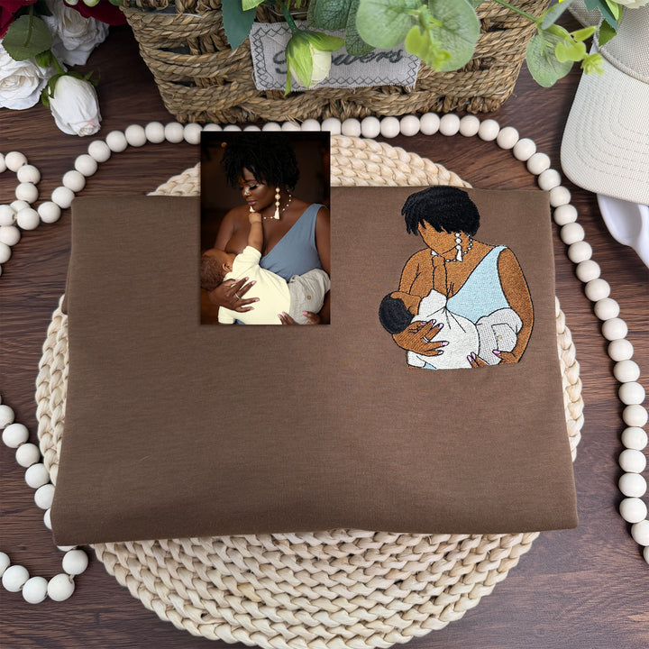 T-shirt/sweat-shirt brodé personnalisé avec portrait de maman