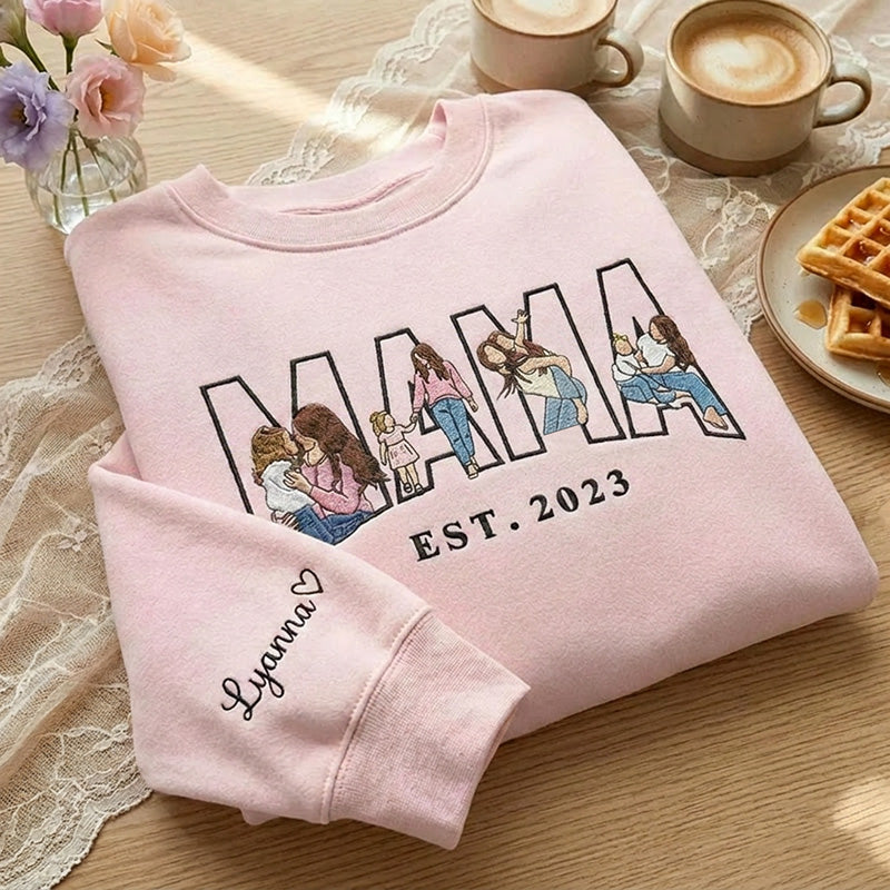 Sweat-shirt personnalisé brodé – Portrait de famille – Cadeau pour Papa ou Maman