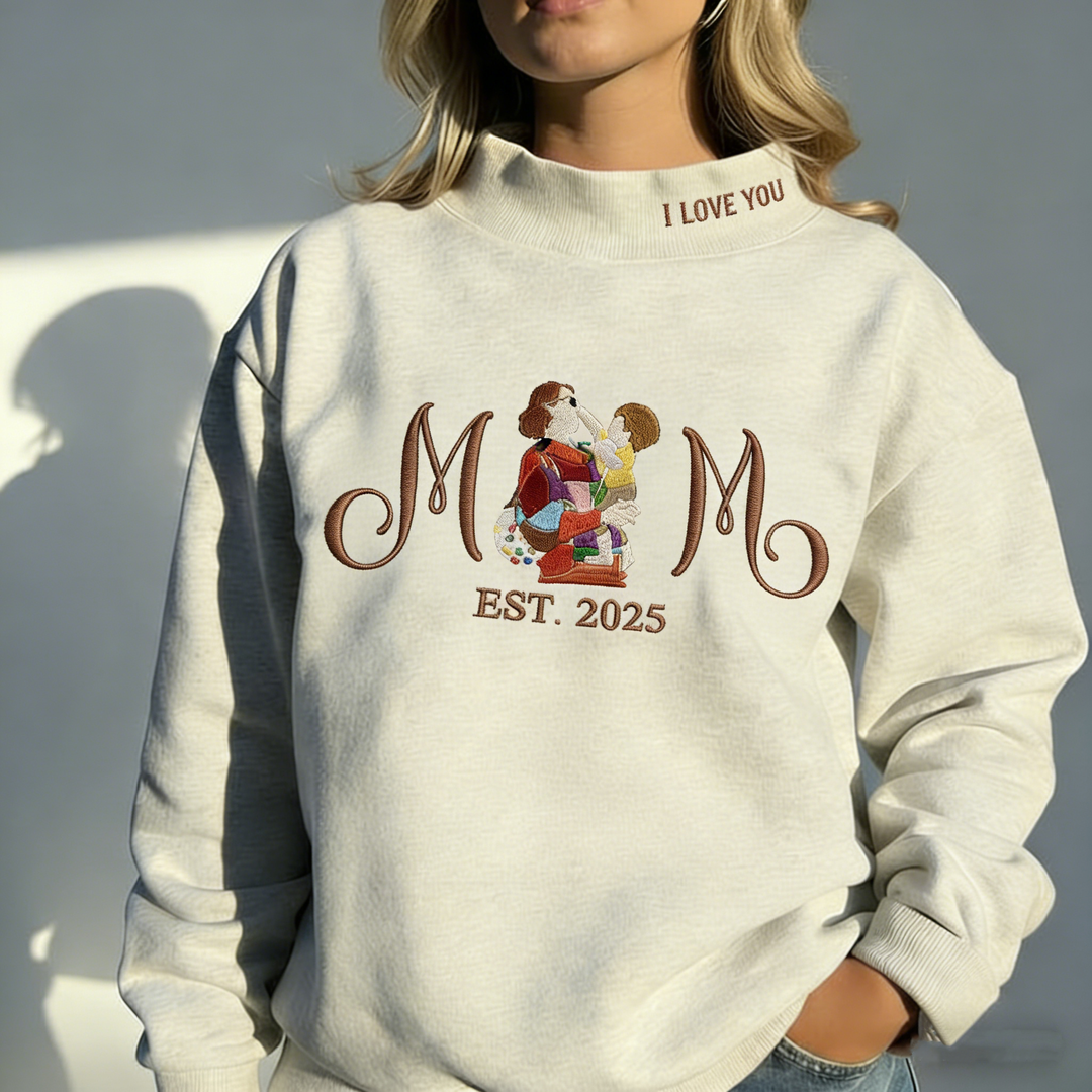 Sweat-shirt à col montant brodé d'un portrait personnalisé MAM pour maman