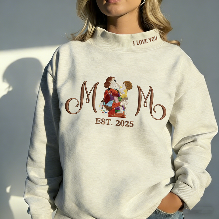 Sweat-shirt à col montant brodé d'un portrait personnalisé MAM pour maman