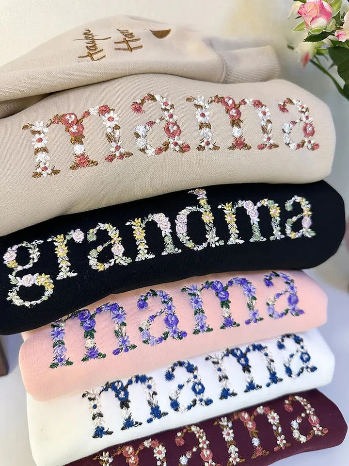 T-shirt et sweat-shirt personnalisés brodés à fleurs pour maman